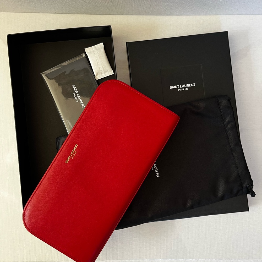 Saint Laurent Bold Red Leather Clutch